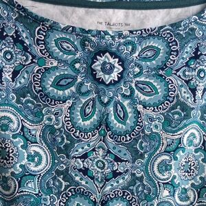 Talbots Teal and Navy Paisley Tee